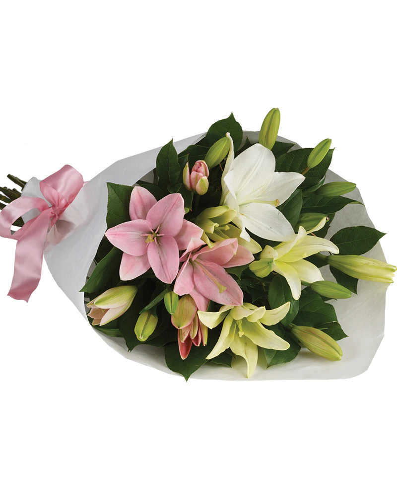 DF 61- Pink and White Lillie sheaf Bouquet  